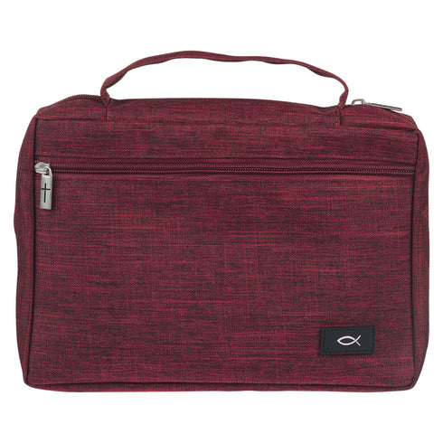 BURGUNDY MEDIM POLYESTER VALUE BIBLE COVER W/ FISH PATCH