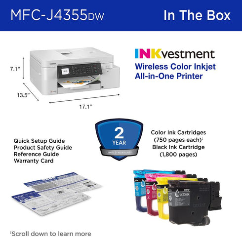 BROTHER INKVESTMENT MFC-J4355DW WIRELESS COLOR INKJET PRINTER