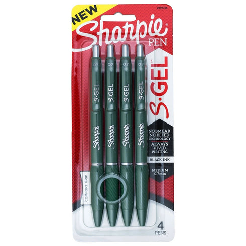 0.7MM SHARPIE S-GEL GREEN BARREL BLACK INK PEN 4 PACK