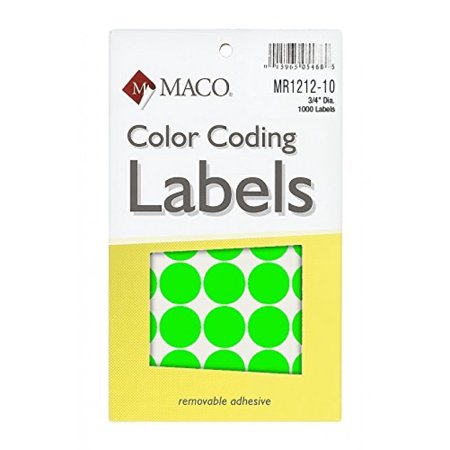 LABEL M GREEN GLOW CODING LABELS ROUND MACO