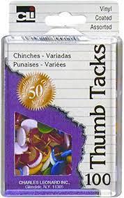 CHARLES LEONARD THUMB TACKS IN REUSABLE BOX, VINYL COATED, 100-PACK, ASSORTED