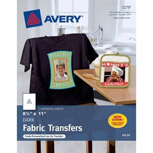 Avery Printable T-Shirt Transfers, For Use on Dark Fabrics, Inkjet Printers, 5ct