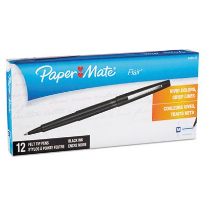 PAPERMATE FLAIR MEDIUM FELT TIP BLACK - 12 Medium
