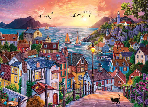 COASTAL TOWN AT SUNSET 1000 PIECE JIGSAW PUZZLE - IMAGE WORLD