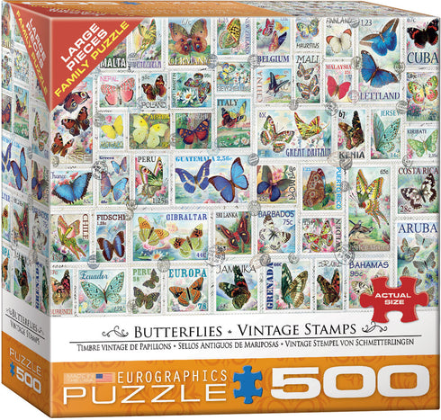 EUROGRAPHICS BUTTERFLIES VINTAGE STAMPS 500 PIECE PUZZLE