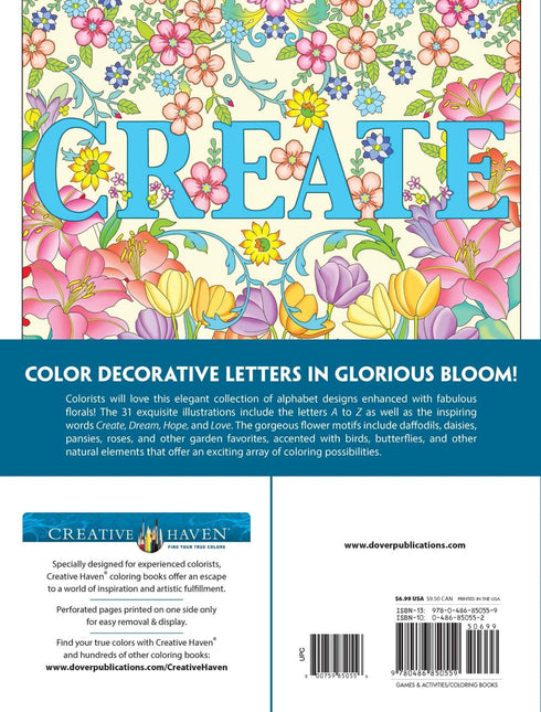 CREATIVE HAVEN BEAUTIFUL FLORAL ALPHABET DESIGN COLORING BOOK - NOBLE. MARTY