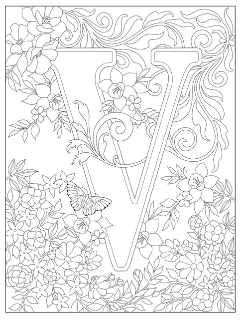 CREATIVE HAVEN BEAUTIFUL FLORAL ALPHABET DESIGN COLORING BOOK - NOBLE. MARTY