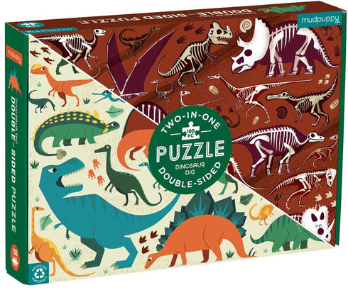 DOUBLE SIDE DINOSAUR DIG 100 PIECE PUZZLE - PESKIMO