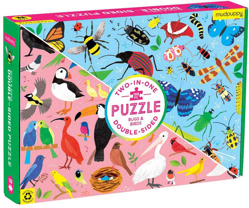 DOUBLE SIDE BUGS & BIRDS 100 PIECE PUZZLE - SUGAR SNAP STUDIO