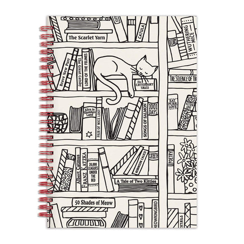 CAT ON BOOKSHELF 6X8 WIRE-O JOURNAL - GALISON