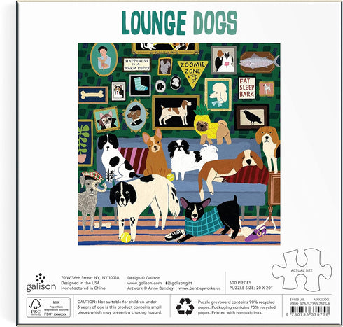 LOUNGE DOGS 500 PIECE JIGSAW PUZZLE - GALISON; BENTLEY. ANNE