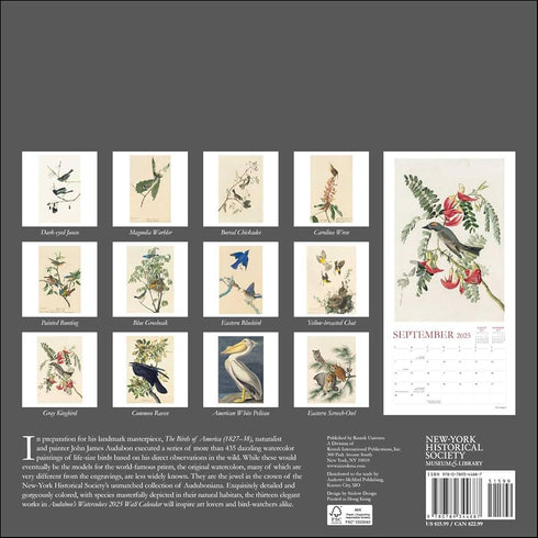 AUDUBON'S WATERCOLORS 2025 WALL CALENDAR