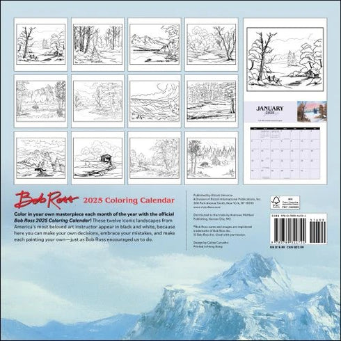 BOB ROSS 2025 COLORING WALL CALENDAR