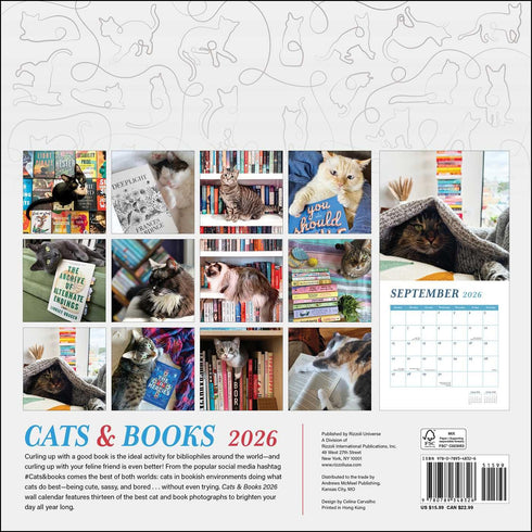 CATS AND BOOKS 2026 WALL CALENDAR