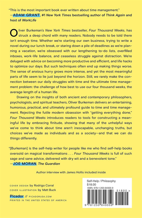 FOUR THOUSAND WEEKS: TIME MANAGEMENT FOR MORTALS - BURKEMAN. OLIVER