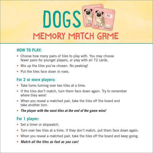 DOGS MEMORY MATCH GAME (SET OF 72 CARDS) - PETER PAUPER PRESS