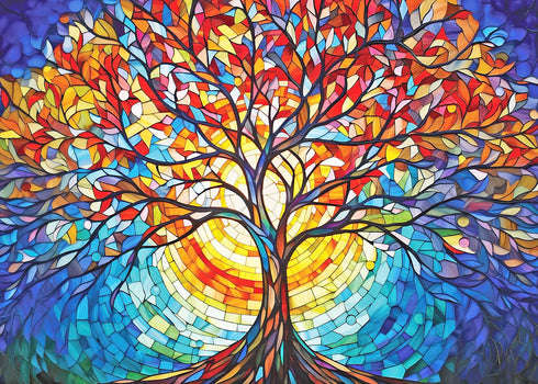 STAINED GLASS TREE OF LIFE 1000 PIECE JIGSAW PUZZLE - PETER PAUPER PRESS