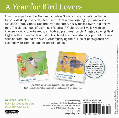 AUDUBON BIRDS PAGE-A-DAY CALENDAR 2025 - NATIONAL AUDUBON SOCIETY