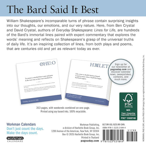 EVERYDAY SHAKESPEARE: LINES FOR LIFE PAGE-A-DAY® CALENDAR 2026