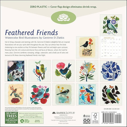 FEATHERED FRIENDS 2025 WALL CALENDAR