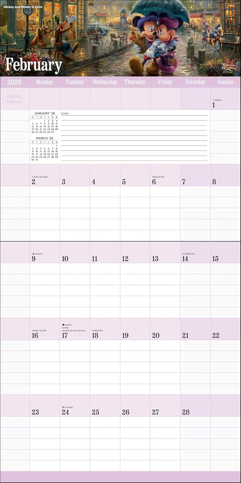 DISNEY DREAMS BY THOMAS KINKADE STUDIOS 17-MONTH 2025-2026 FAMILY WALL CALENDAR