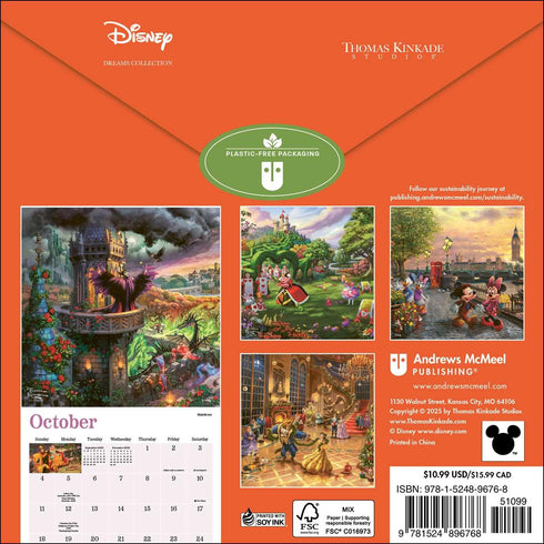 DISNEY DREAMS COLLECTION BY THOMAS KINKADE STUDIOS 2026 MINI WALL CALENDAR