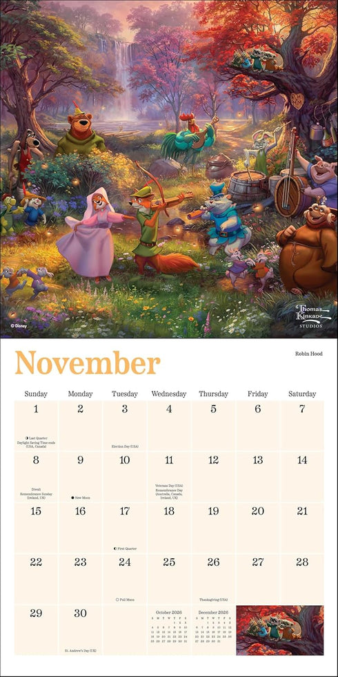 DISNEY DREAMS COLLECTION BY THOMAS KINKADE STUDIOS 2026 MINI WALL CALENDAR
