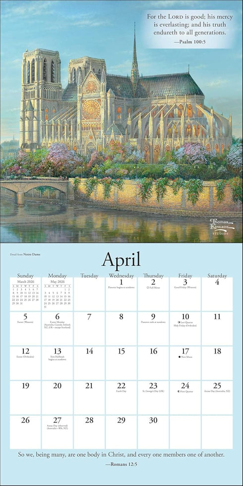 THOMAS KINKADE GARDENS OF GRACE 2026 WALL CALENDAR