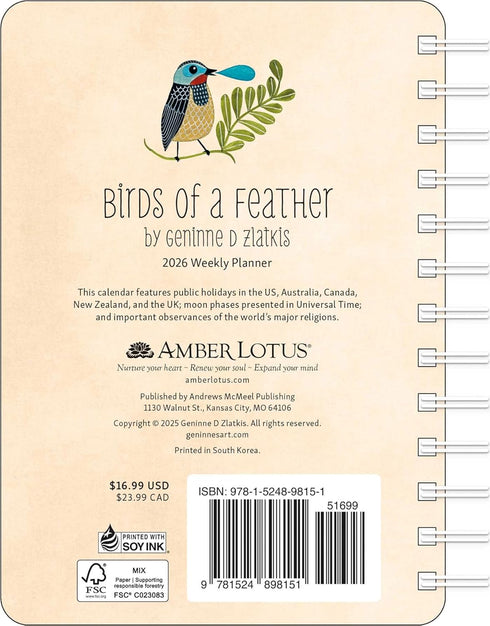 BIRDS OF A FEATHER 2026 WEEKLY PLANNER CALENDAR
