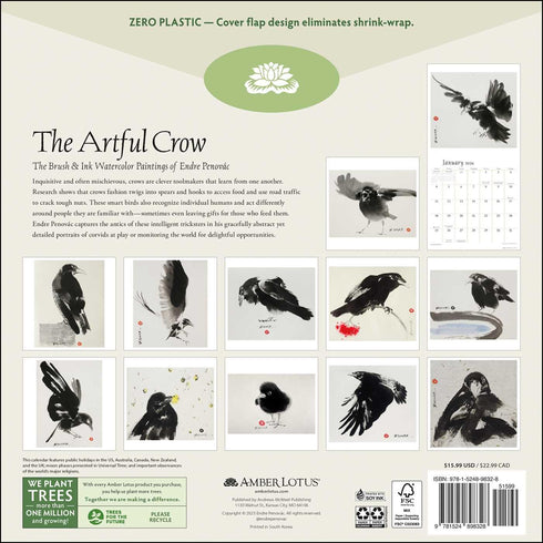 THE ARTFUL CROW 2026 WALL CALENDAR: BRUSH & INK WATERCOLOR PAINTINGS