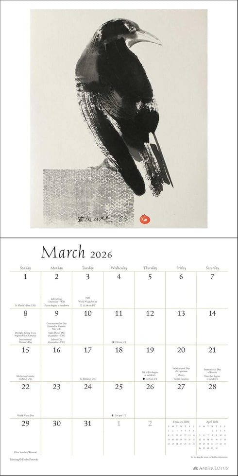 THE ARTFUL CROW 2026 WALL CALENDAR: BRUSH & INK WATERCOLOR PAINTINGS