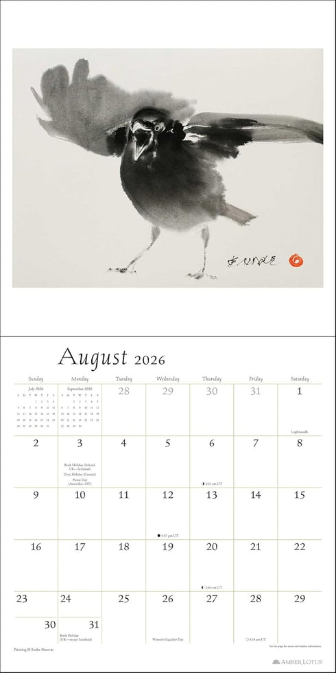 THE ARTFUL CROW 2026 WALL CALENDAR: BRUSH & INK WATERCOLOR PAINTINGS