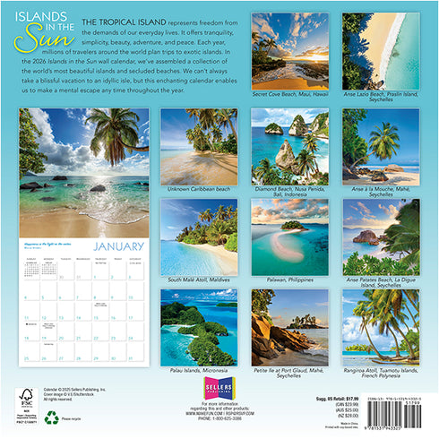 2026 ISLANDS IN THE SUN 12X12 WALL CALENDAR