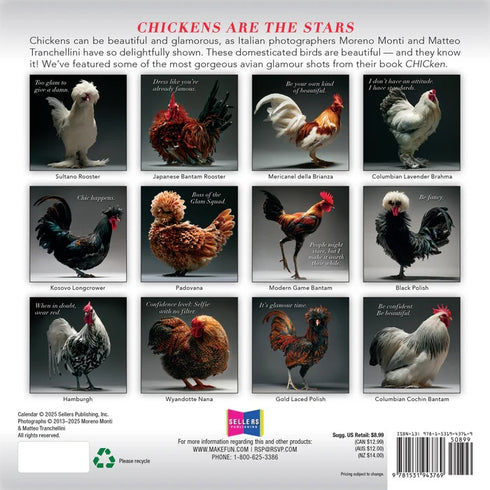 2026 GLAMOUR CHICKENS 7X7 MINI WALL CALENDAR