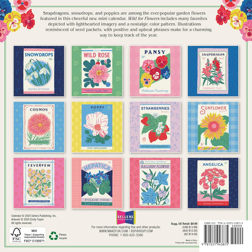2026 WILD FOR FLOWERS 7X7 MINI WALL CALENDAR - TAYLOR. EMILY