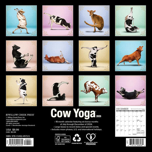 COW YOGA 2025 MINI WALL CALENDAR - WILLOW CREEK PRESS