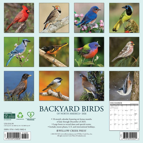 2026 BACKYARD BIRDS OF NORTH AMERICA WALL CALENDAR