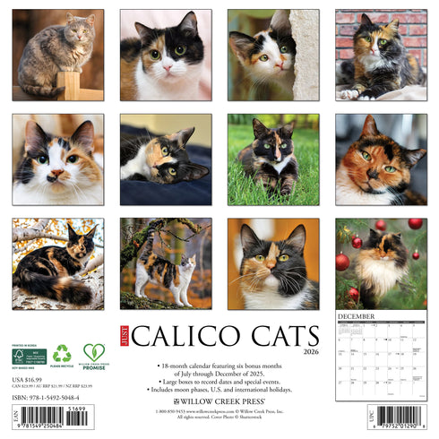 2026 CALICO CATS WALL CALENDAR