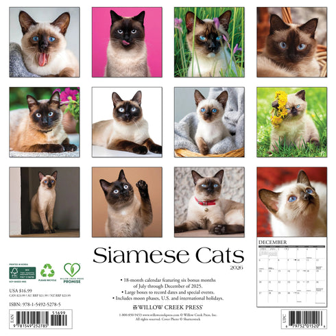 2026 SIAMESE CATS WALL CALENDAR