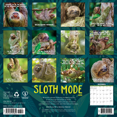 2026 SLOTH MODE WALL CALENDAR