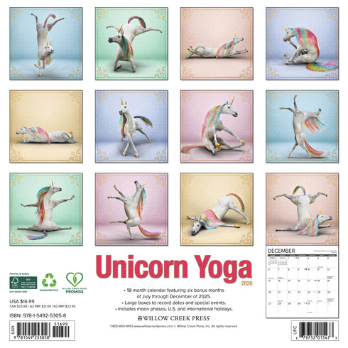 2026 UNICORN YOGA WALL CALENDAR