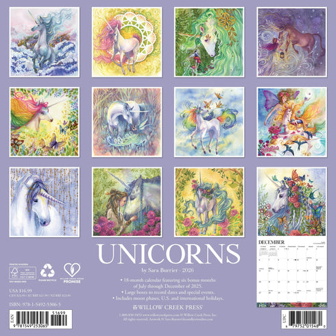 2026 UNICORNS BY SARA BURRIER (ART) WALL CALENDAR
