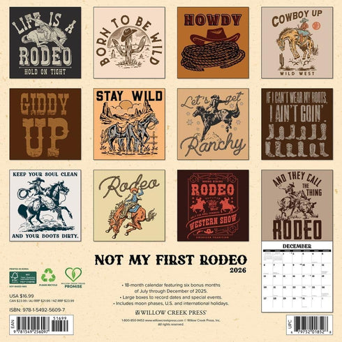 2026 NOT MY FIRST RODEO WALL CALENDAR
