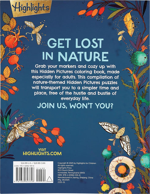 HIDDEN IN NATURE: A COZY HIDDEN PICTURE COLORING BOOK FOR ADULTS - HIGHLIGHTS