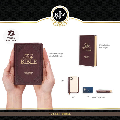 KJV HOLY BIBLE, MINI POCKET, FAUX LEATHER RED LETTER EDITION BURGUNDY