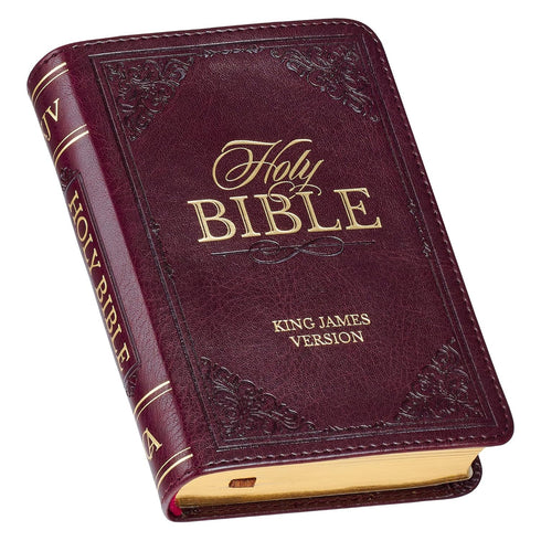 KJV HOLY BIBLE, MINI POCKET, FAUX LEATHER RED LETTER EDITION BURGUNDY