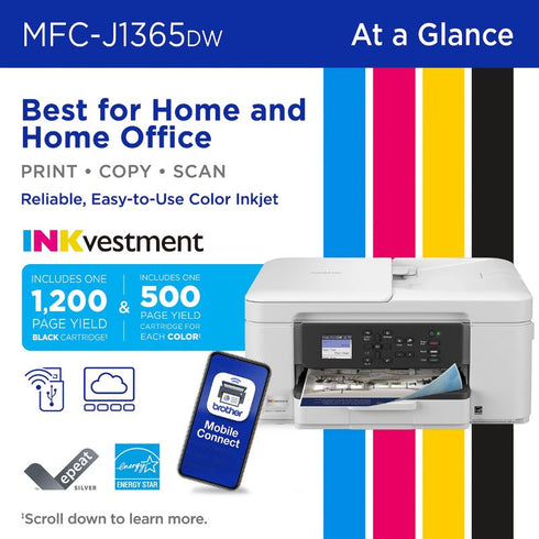 BROTHER INKVESTMENT 1365 WIRELESS COLOR INKJET PRINTER