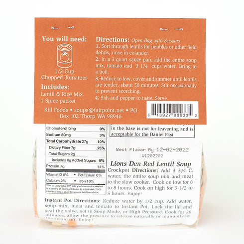 LION'S DEN RED LENTIL SOUP - SMALL