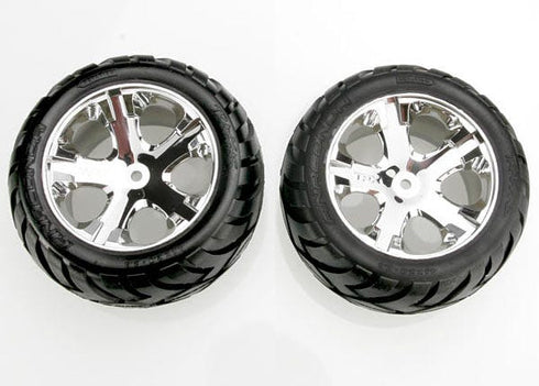 TRAXXAS 3773 ANACONDA TIRES PRE-GLUED ON ALL STAR CHROME WHEELS (PAIR) (ELECTRIC