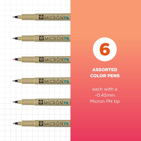 6PC MICRON PLASTIC NIB PEN SET